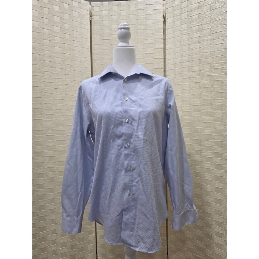 Calvin Klein Slim Fit Non Iron Dress Shirt Blue Micro Check 15.5 32/33 Mens